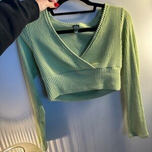 Wild Fable Sage Green Ribbed long sleeve crop